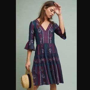 Anthropologie Hailey Embroidered Dress V-Neck Sz 6